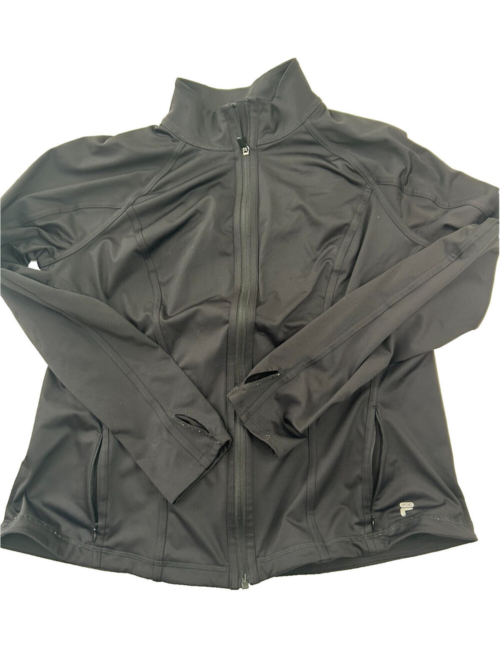 Fila Sport Women Black Full Zip Active Track Jacket Thumbholes Size XXL